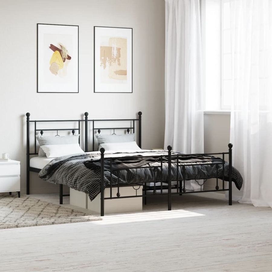 vidaXL Metal Bed Frame with Headboard and Footboard Black 59.1"x78.7"-0