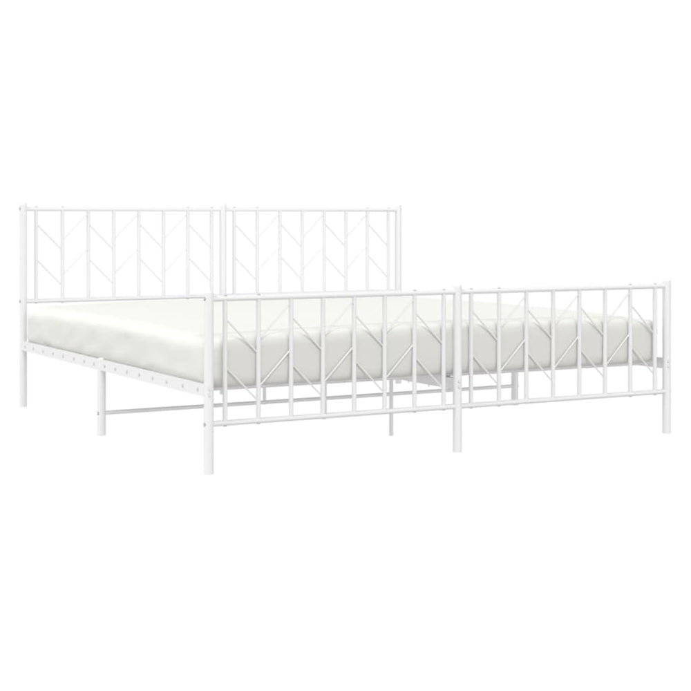 vidaXL Metal Bed Frame with Headboard and Footboard White 76"x79.9" King-1