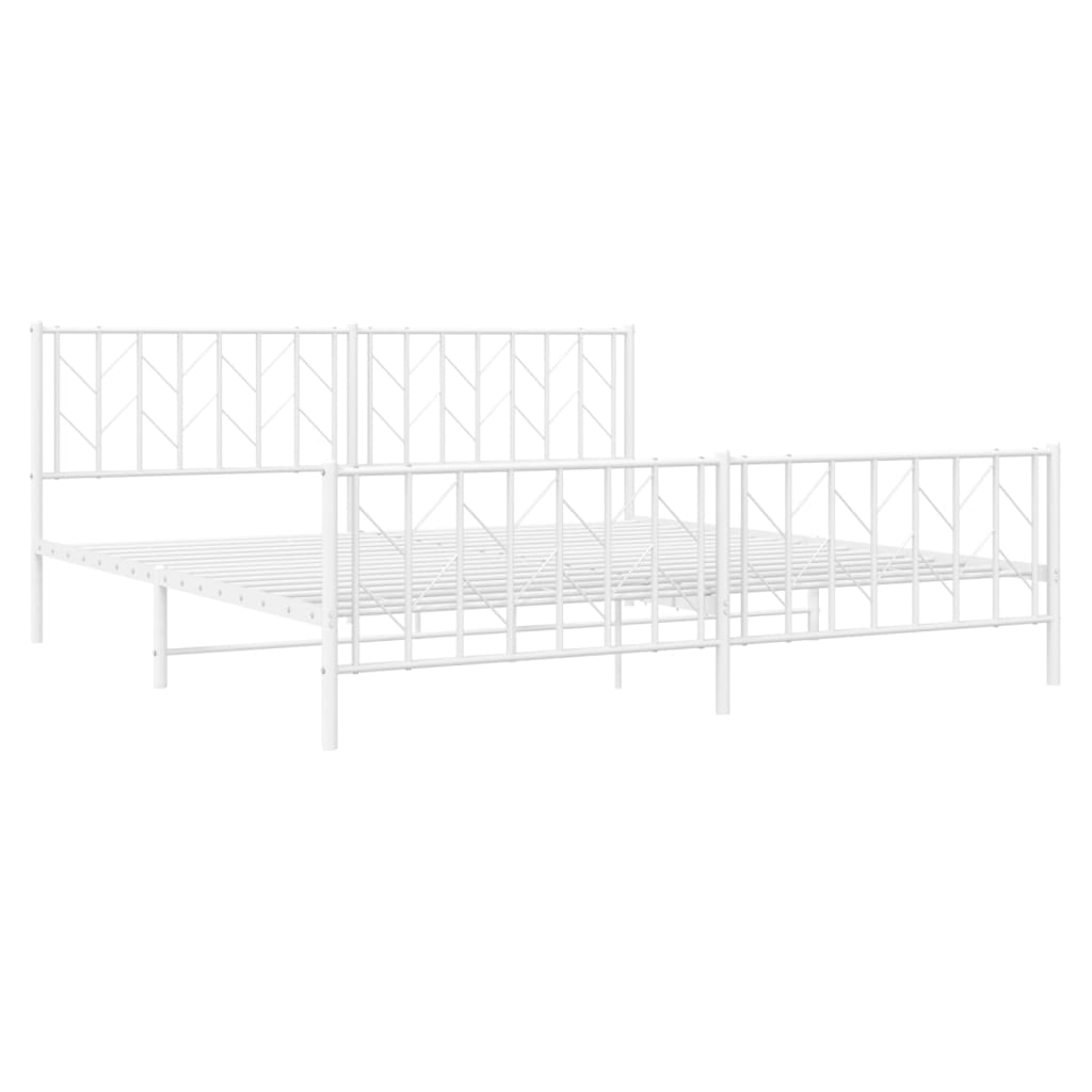 vidaXL Metal Bed Frame with Headboard and Footboard White 76"x79.9" King-2