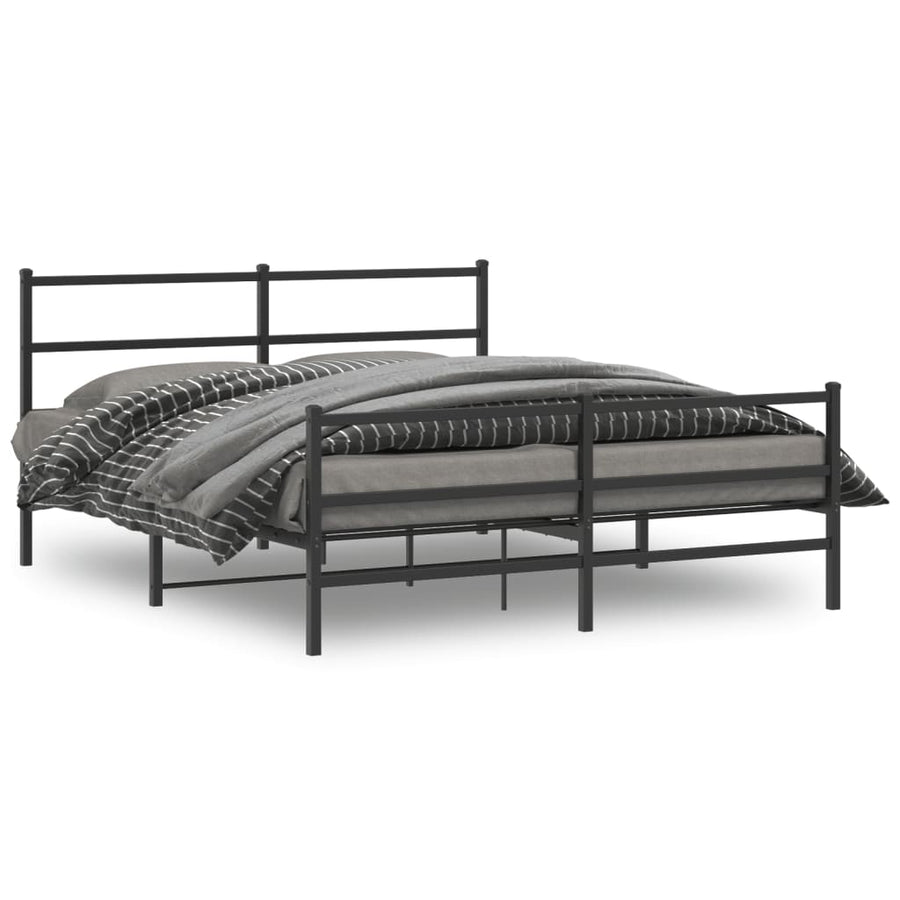 vidaXL Metal Bed Frame with Headboard and Footboard Black 59.1"x78.7"-0