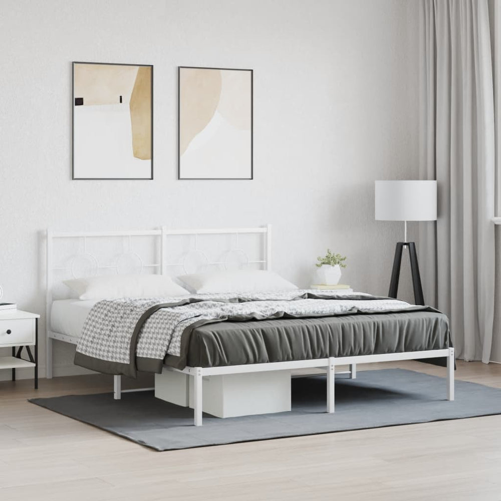 vidaXL Metal Bed Frame with Headboard White 59.1"x78.7"-1