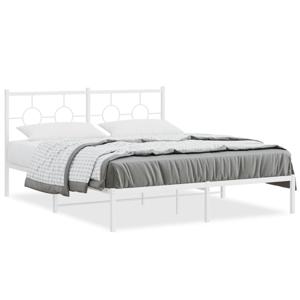 vidaXL Metal Bed Frame with Headboard White 59.1"x78.7"-0