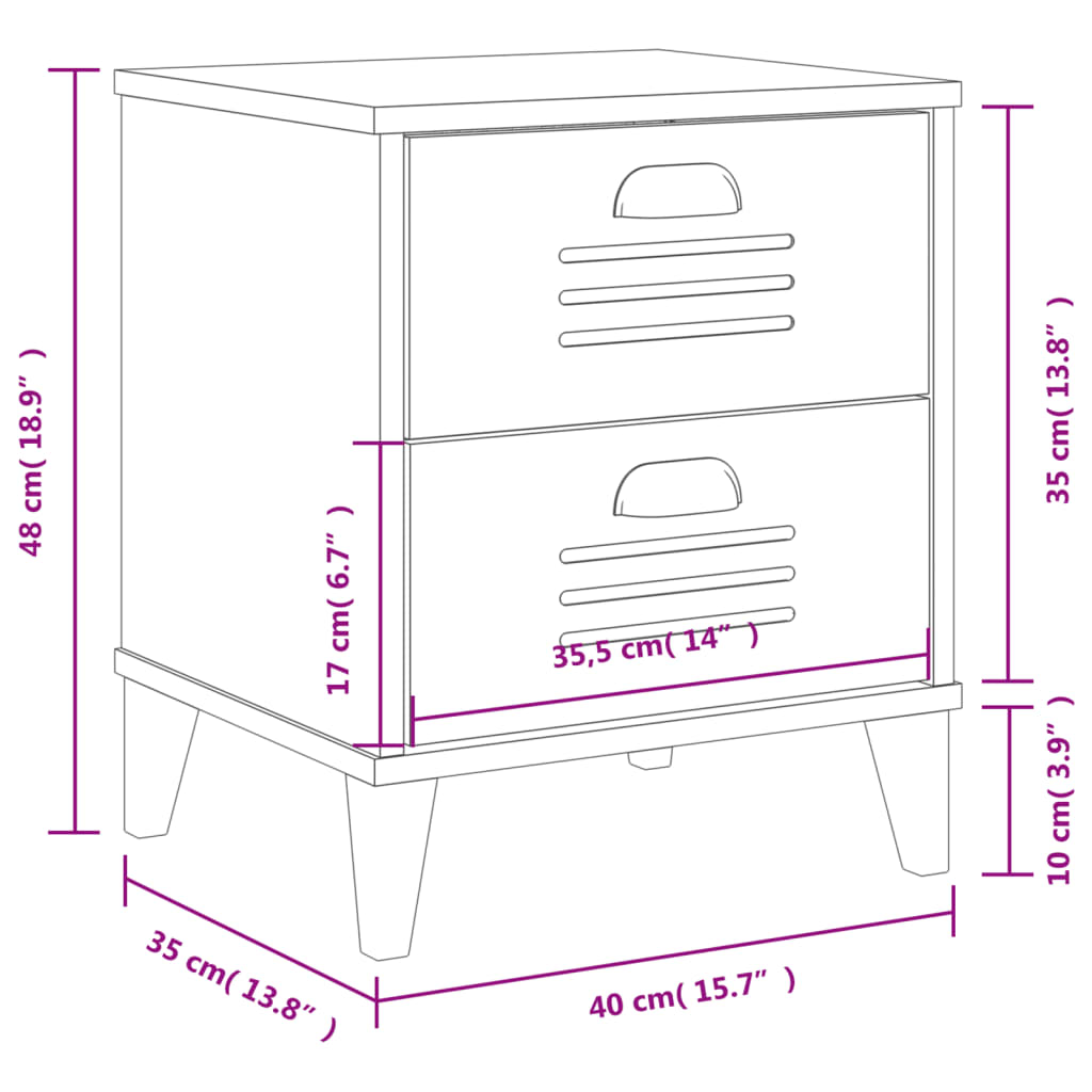 vidaXL Bedside Cabinet Accent End Table Bedroom Furniture Solid Wood Pine-3