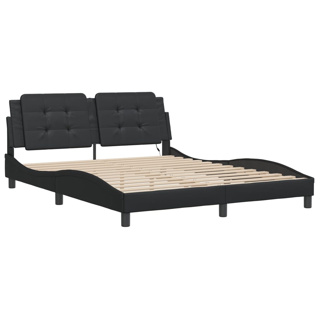 vidaXL Bed Frame with LED Light Platform Base Bedroom Furniture Faux Leather-0