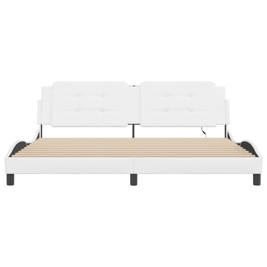 vidaXL Bed Frame with LED Light Platform Base Bedroom Furniture Faux Leather-4