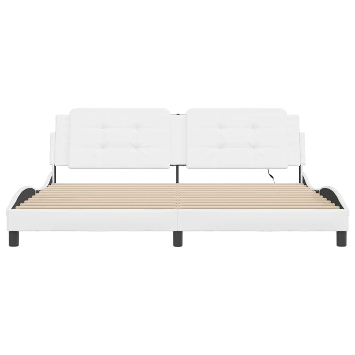 vidaXL Bed Frame with LED Light Platform Base Bedroom Furniture Faux Leather-4