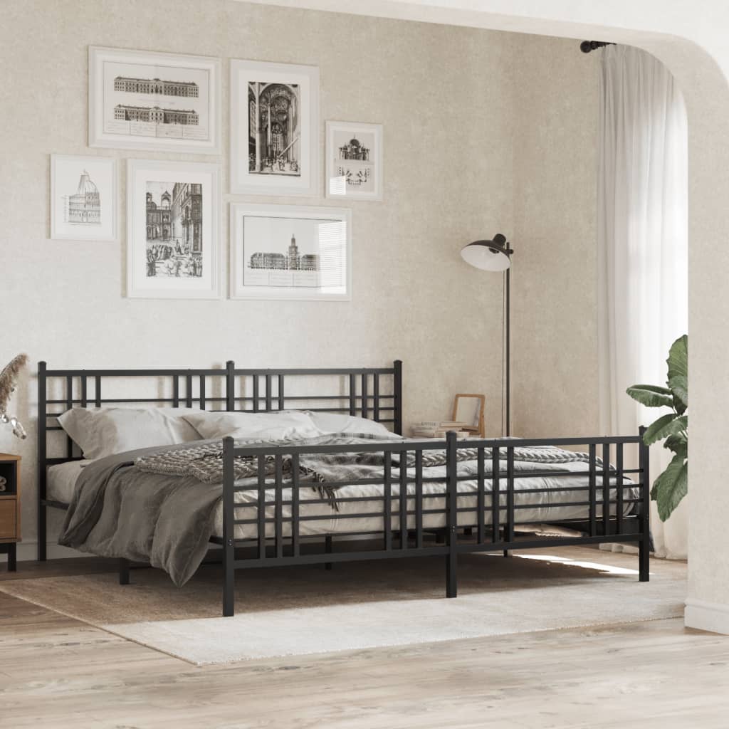 vidaXL Metal Bed Frame with Headboard and Footboard Black 76"x79.9" King-1