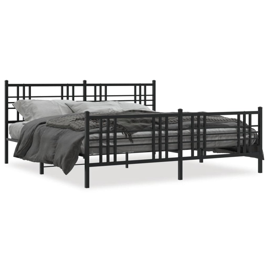 vidaXL Metal Bed Frame with Headboard and Footboard Black 76"x79.9" King-0