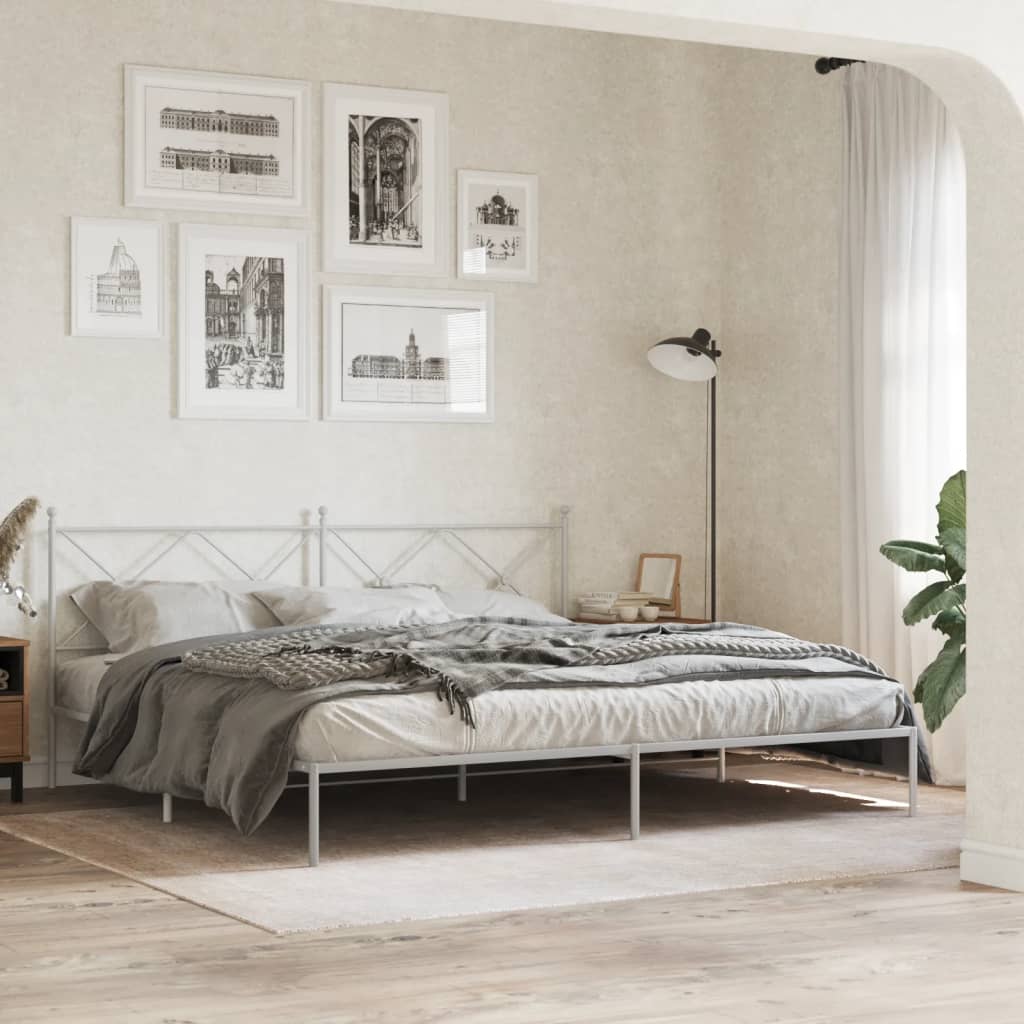 vidaXL Metal Bed Frame with Headboard White 76"x79.9" King-2