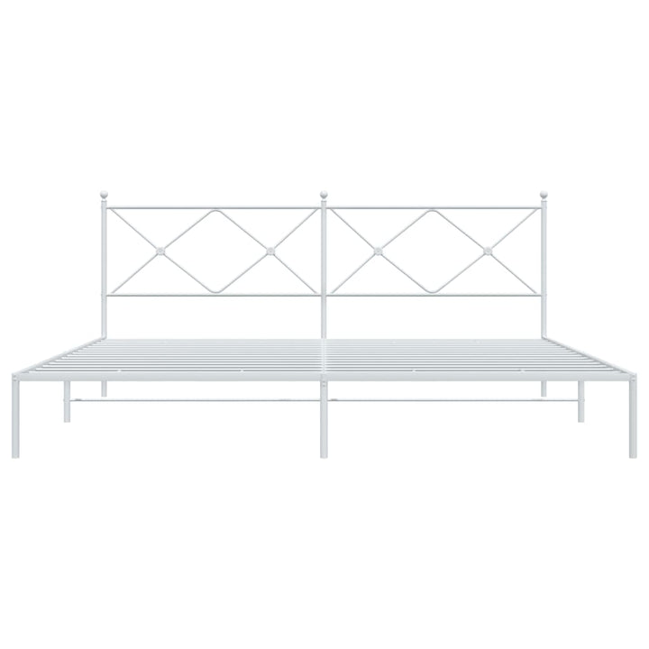 vidaXL Metal Bed Frame with Headboard White 76"x79.9" King-3