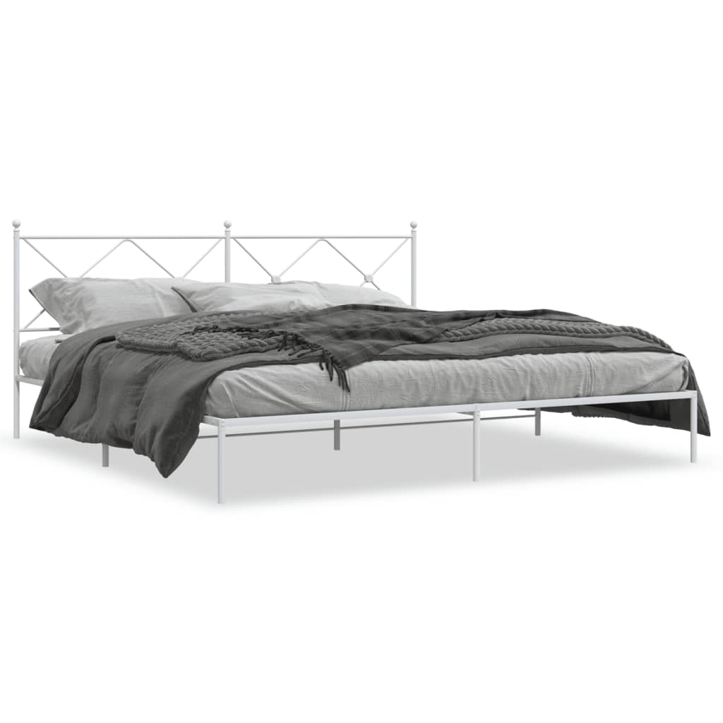 vidaXL Metal Bed Frame with Headboard White 76"x79.9" King-0