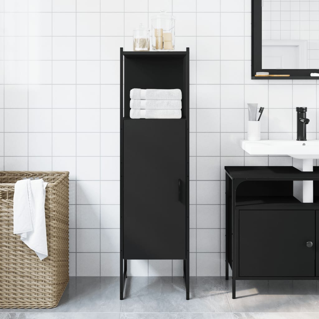 vidaXL Bathroom Cabinet Black 13"x13"x47.4" Engineered Wood-2
