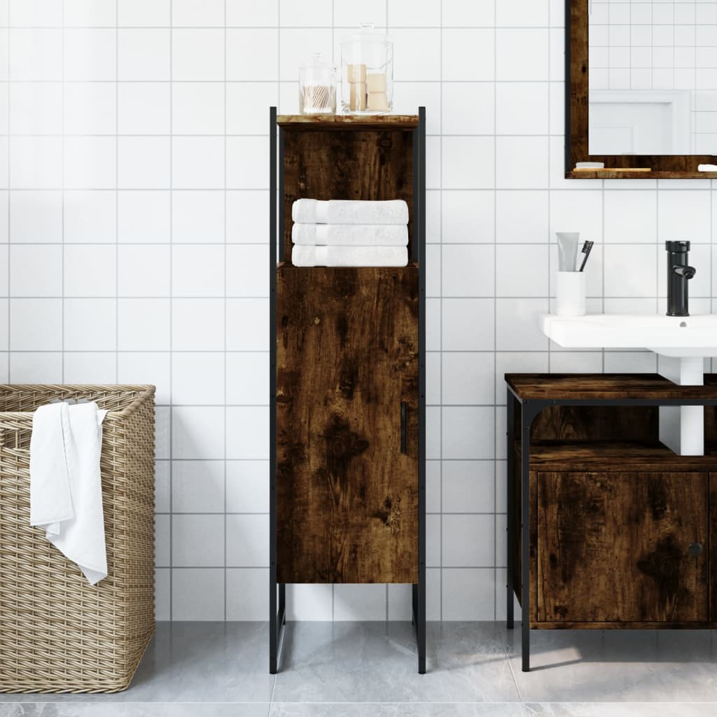 vidaXL Bathroom Cabinet Black 13"x13"x47.4" Engineered Wood-10