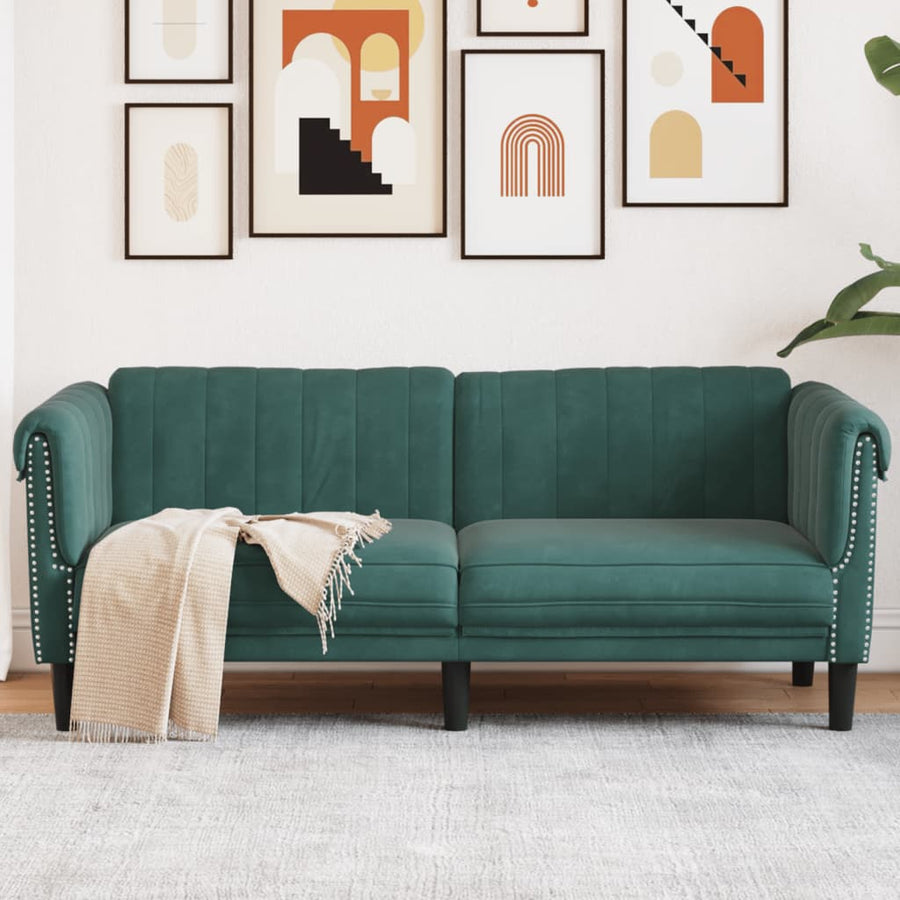 vidaXL Sofa 2-Seater Dark Green Velvet-0