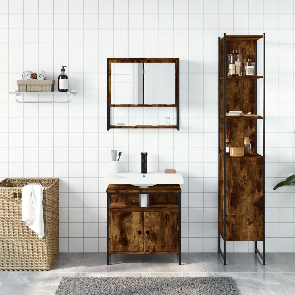 vidaXL 3 Piece Bathroom Furniture Set Smoked Oak Engineered Wood-2