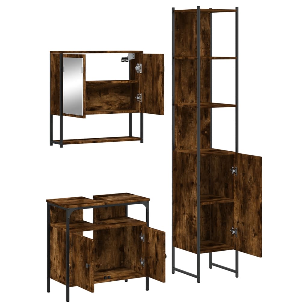 vidaXL 3 Piece Bathroom Furniture Set Smoked Oak Engineered Wood-4