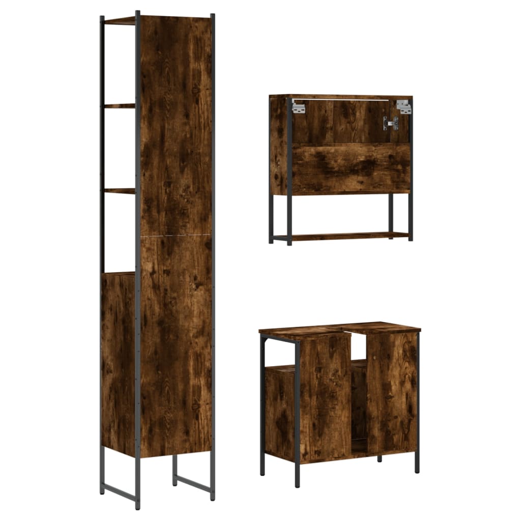 vidaXL 3 Piece Bathroom Furniture Set Smoked Oak Engineered Wood-7
