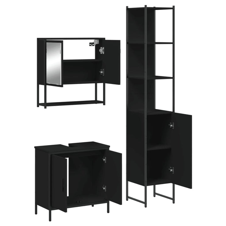 vidaXL 3 Piece Bathroom Furniture Set Black Engineered Wood-4