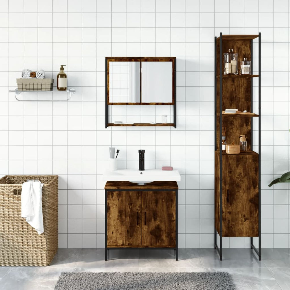 vidaXL 3 Piece Bathroom Furniture Set Smoked Oak Engineered Wood-1