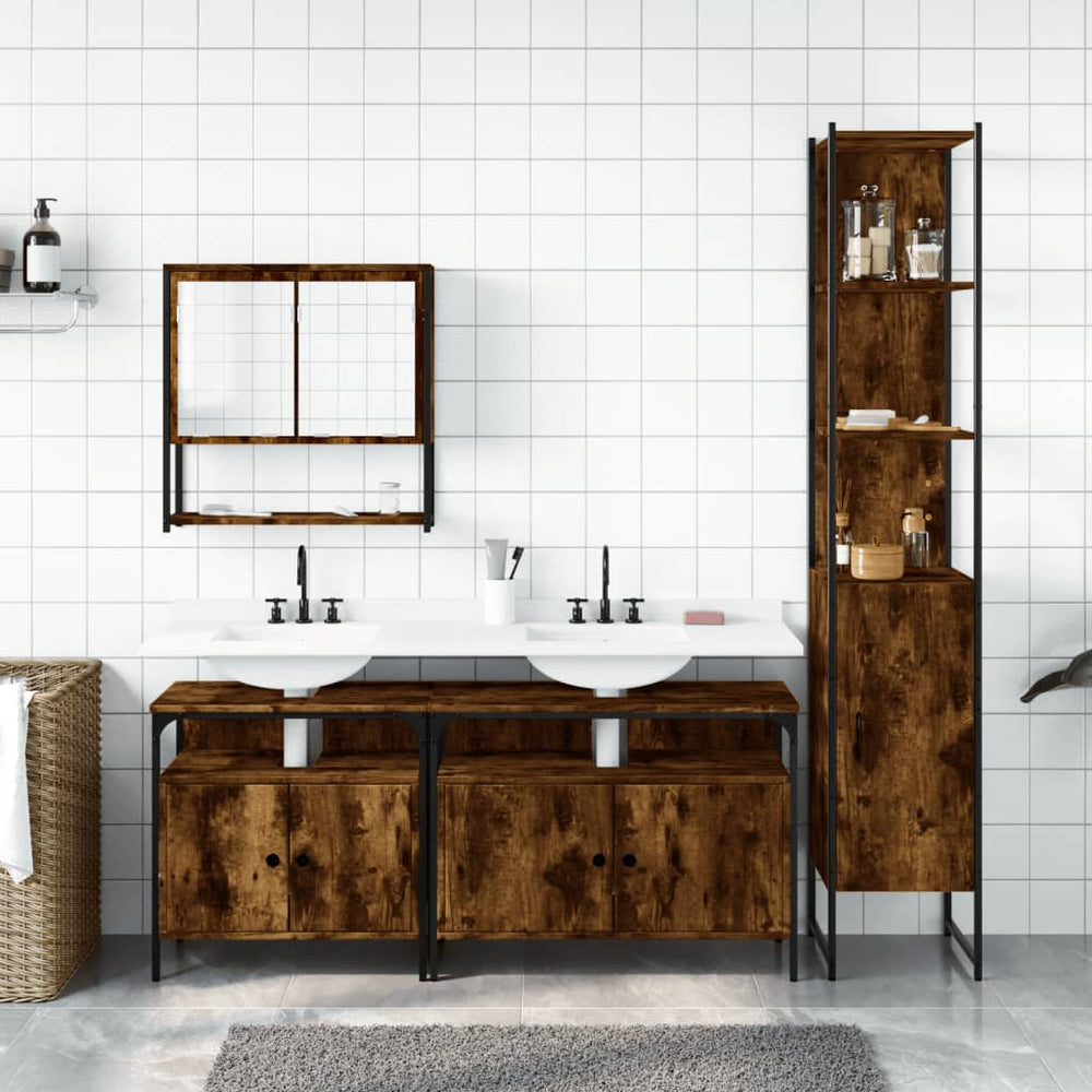 vidaXL 4 Piece Bathroom Furniture Set Smoked Oak Engineered Wood-1