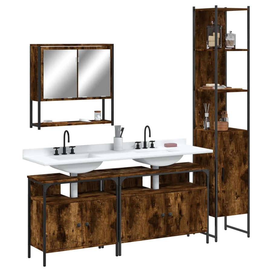 vidaXL 4 Piece Bathroom Furniture Set Smoked Oak Engineered Wood-0