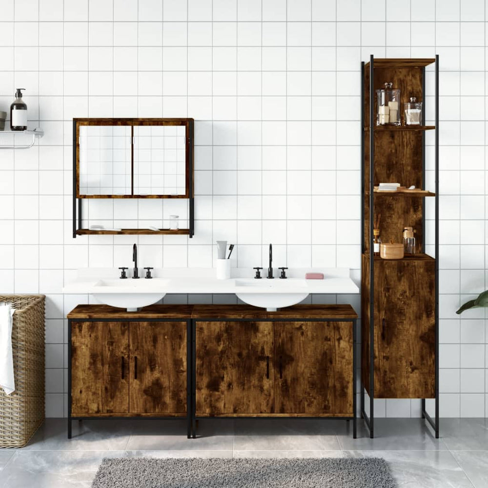 vidaXL 4 Piece Bathroom Furniture Set Smoked Oak Engineered Wood-1