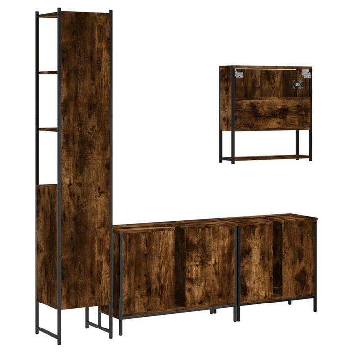 vidaXL 4 Piece Bathroom Furniture Set Smoked Oak Engineered Wood-7
