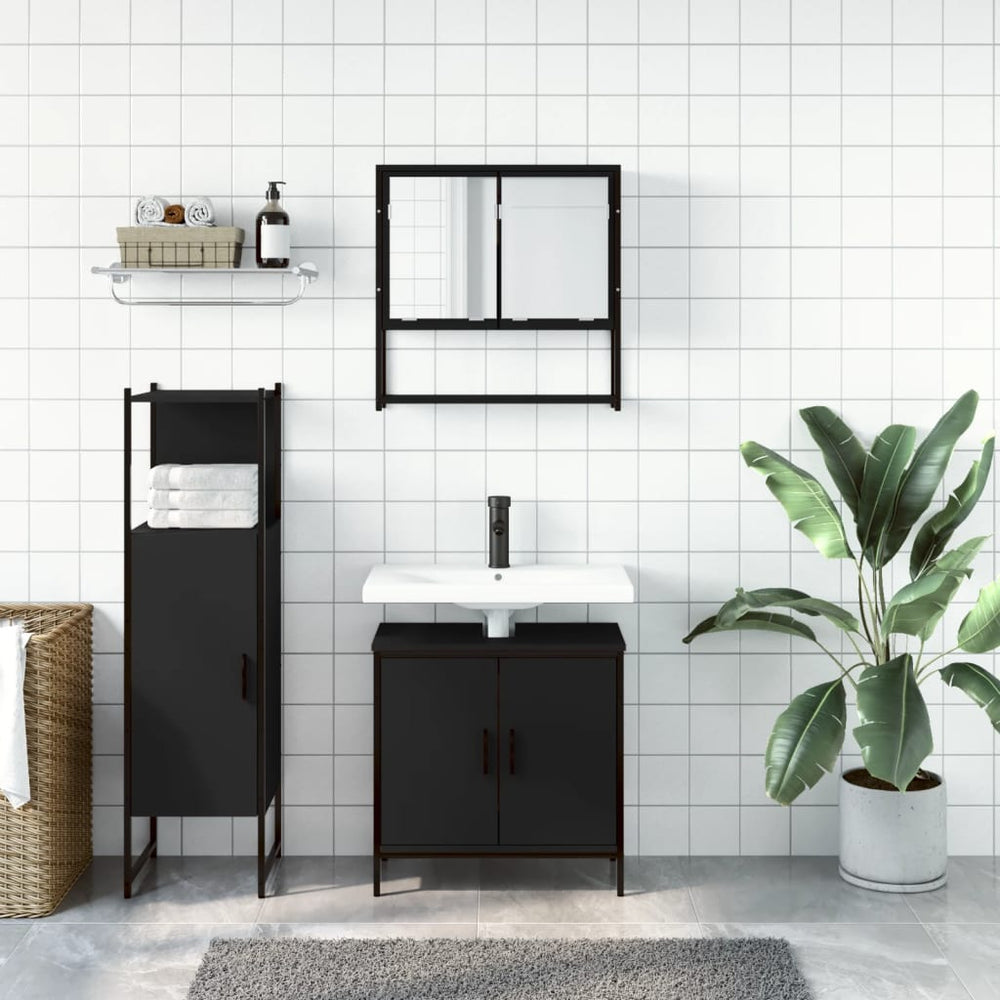 vidaXL 3 Piece Bathroom Furniture Set Black Engineered Wood-1