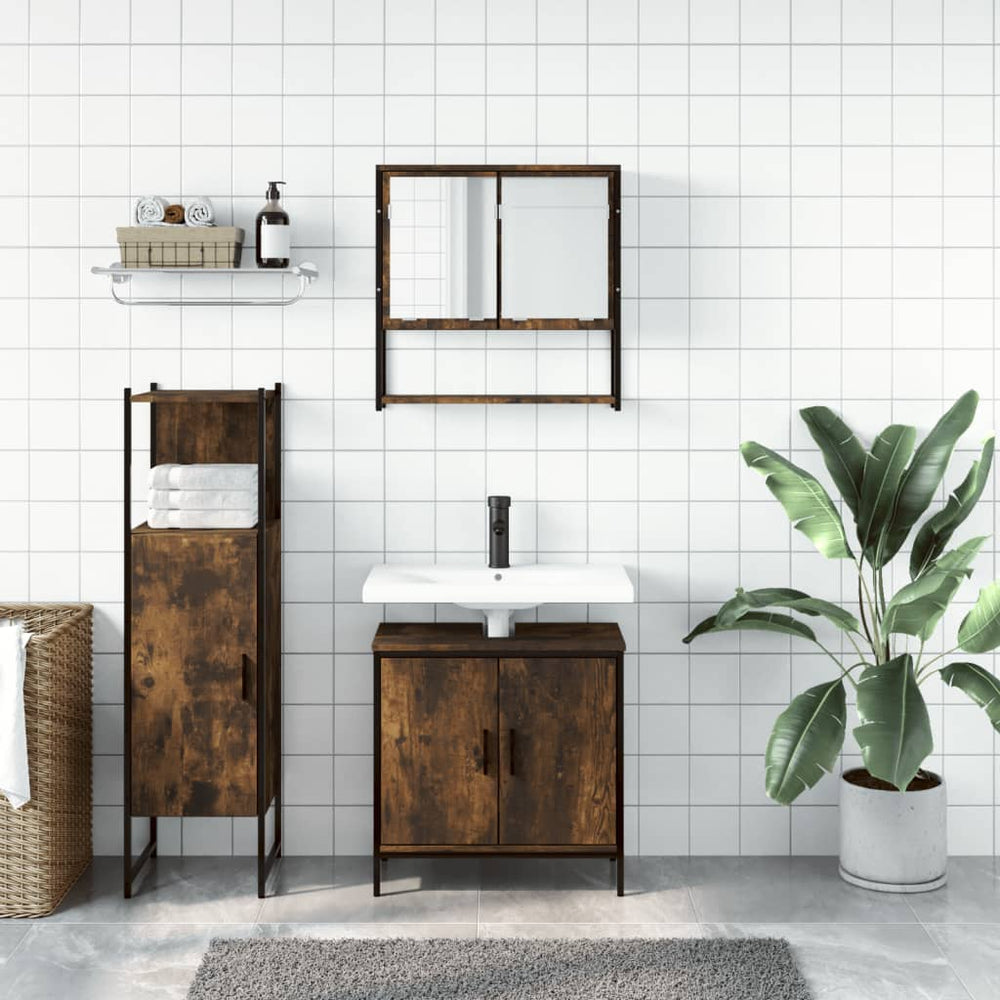 vidaXL 3 Piece Bathroom Furniture Set Smoked Oak Engineered Wood-1