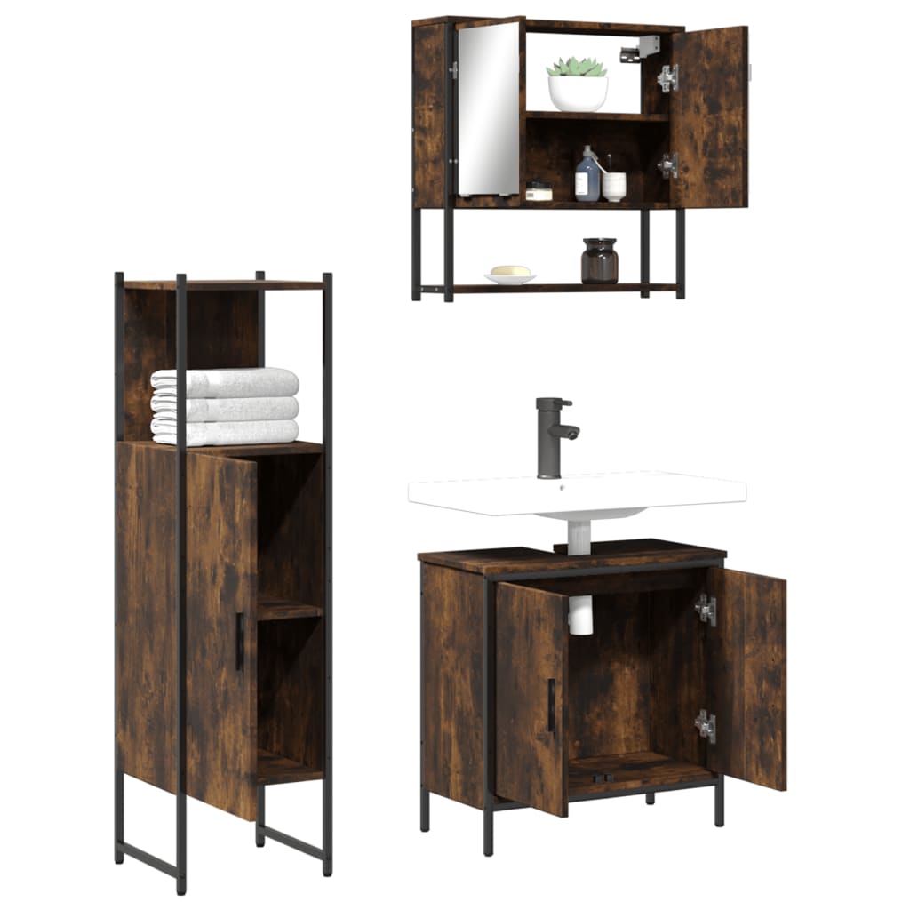 vidaXL 3 Piece Bathroom Furniture Set Smoked Oak Engineered Wood-3