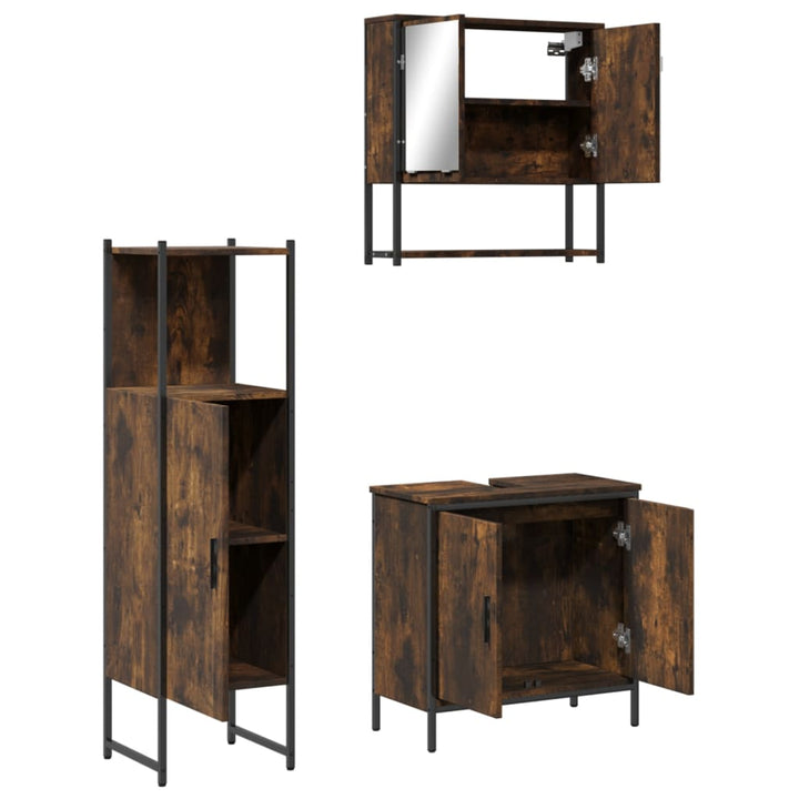 vidaXL 3 Piece Bathroom Furniture Set Smoked Oak Engineered Wood-4