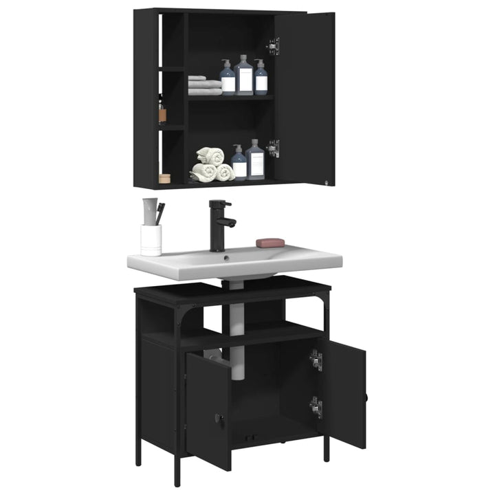 vidaXL 2 Piece Bathroom Furniture Set Black Engineered Wood-3