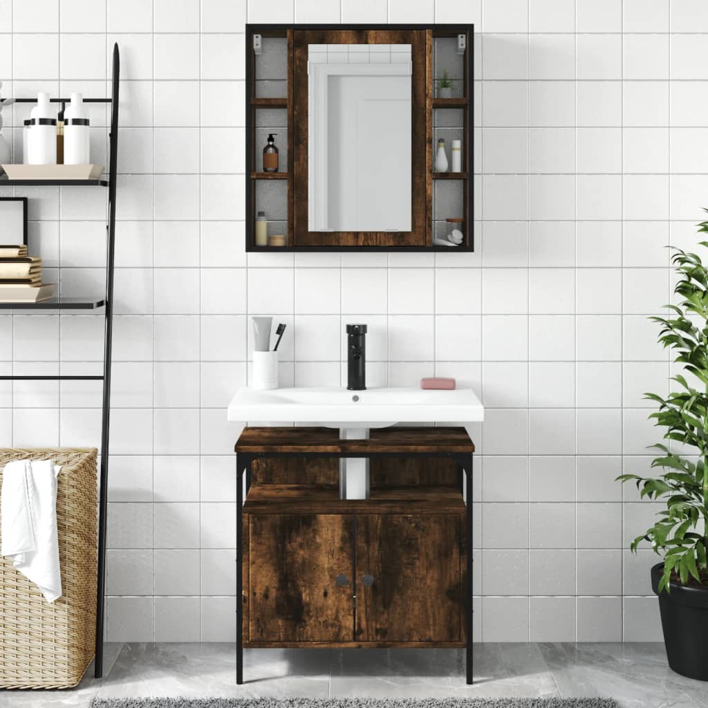 vidaXL 2 Piece Bathroom Furniture Set Smoked Oak Engineered Wood-2