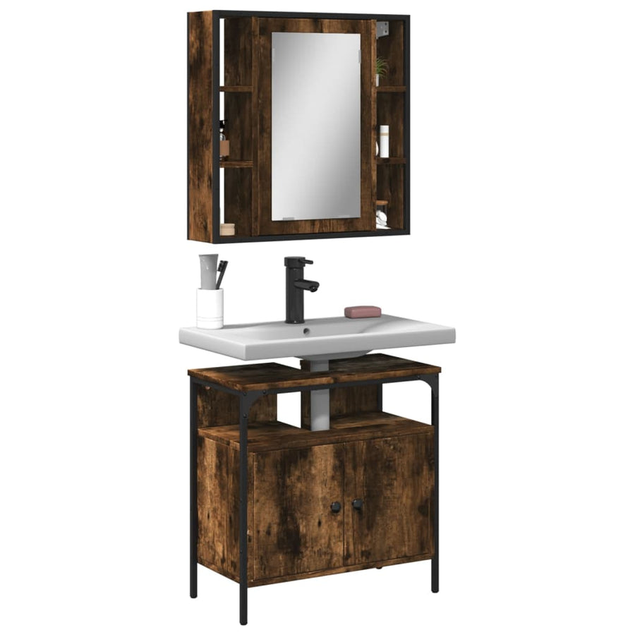 vidaXL 2 Piece Bathroom Furniture Set Smoked Oak Engineered Wood-0
