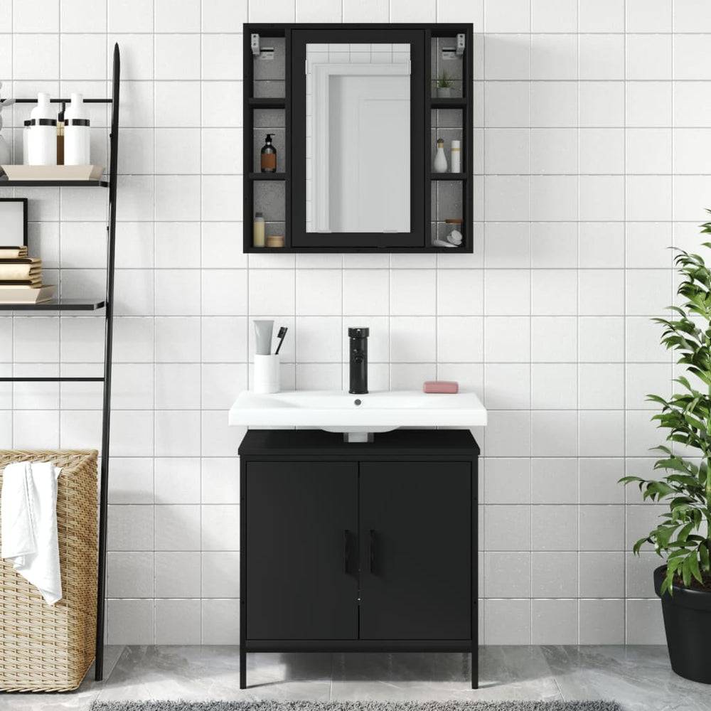 vidaXL 2 Piece Bathroom Furniture Set Black Engineered Wood-1