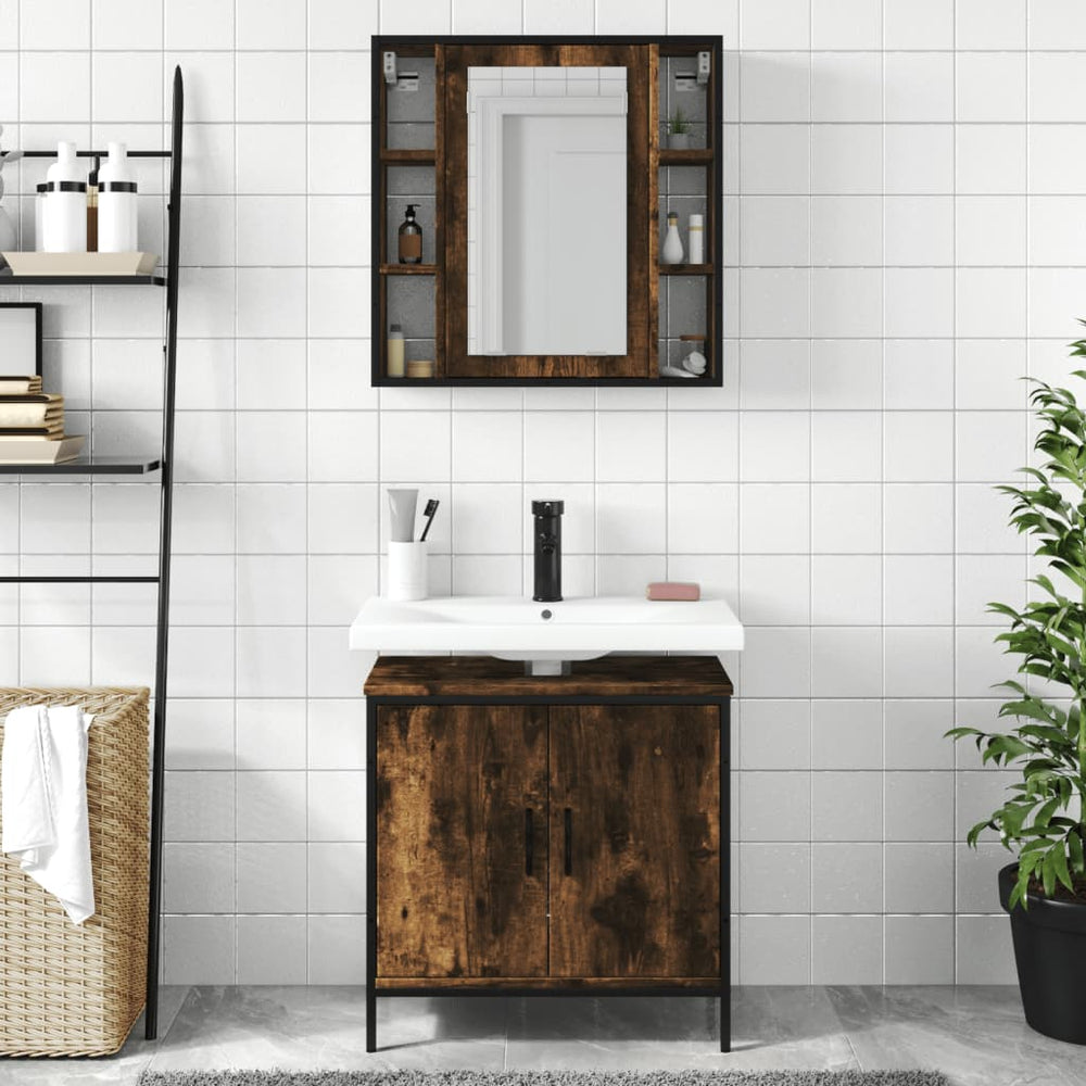 vidaXL 2 Piece Bathroom Furniture Set Smoked Oak Engineered Wood-1