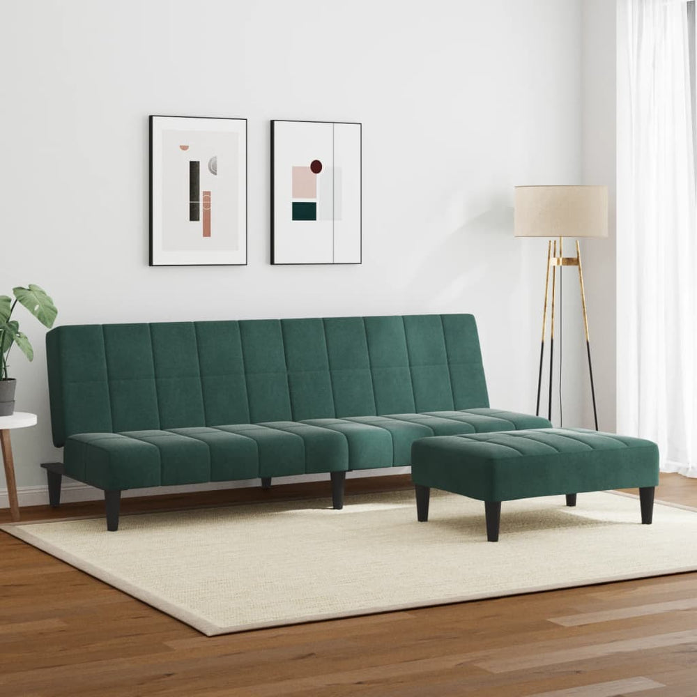 vidaXL 2-Seater Sofa Bed with Footstool Dark Green Velvet-1