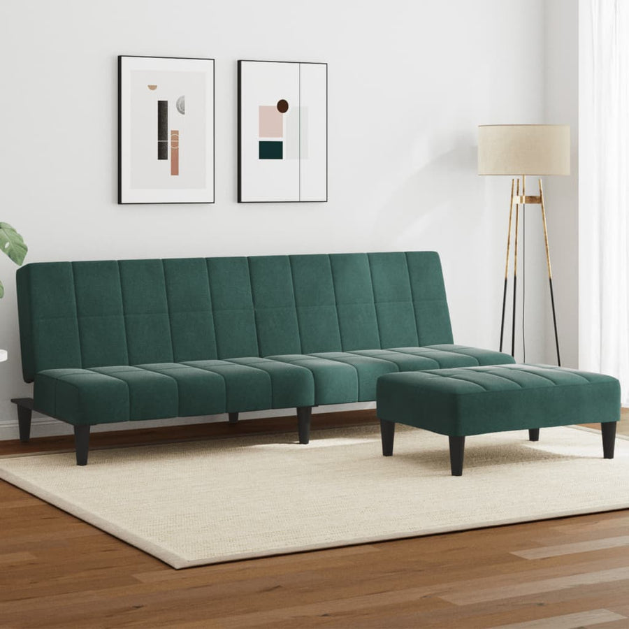 vidaXL 2-Seater Sofa Bed with Footstool Dark Green Velvet-0