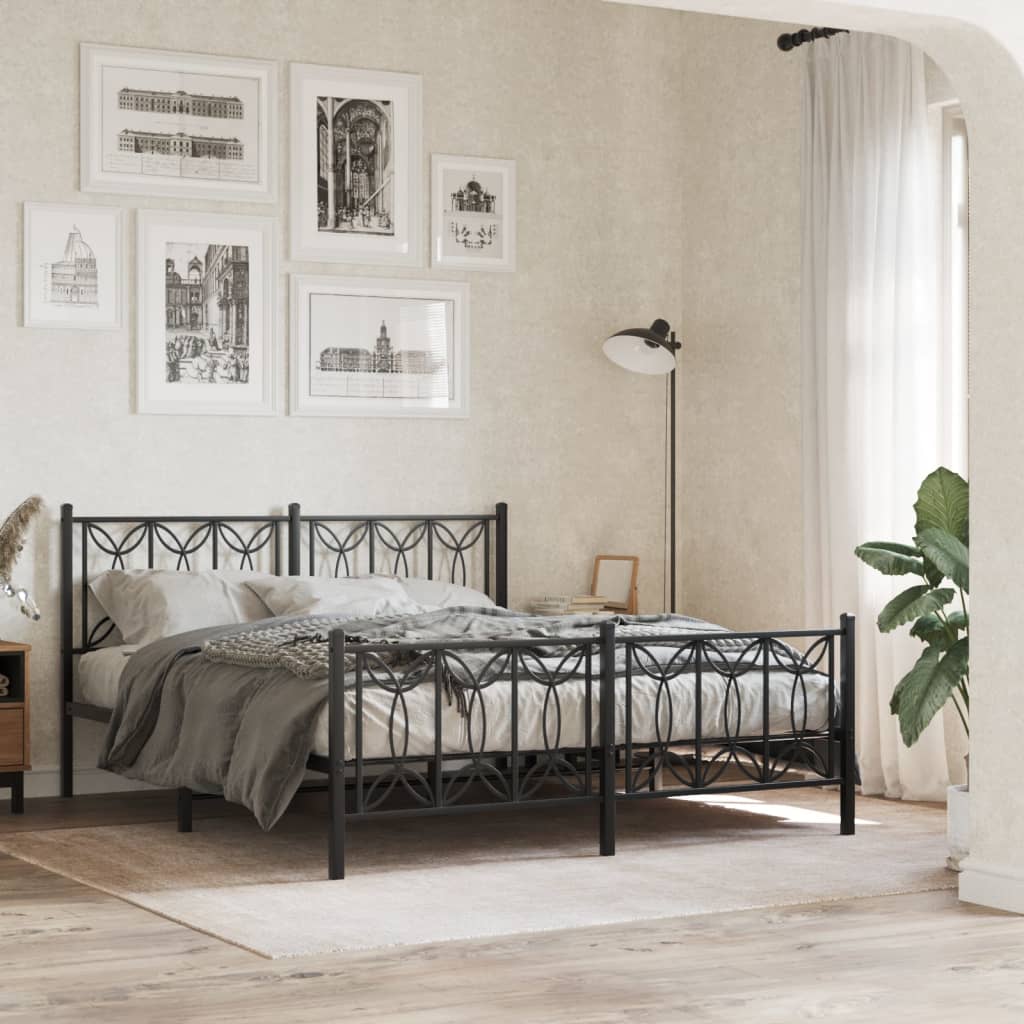 vidaXL Metal Bed Frame with Headboard and Footboard Black 59.1"x78.7"-1