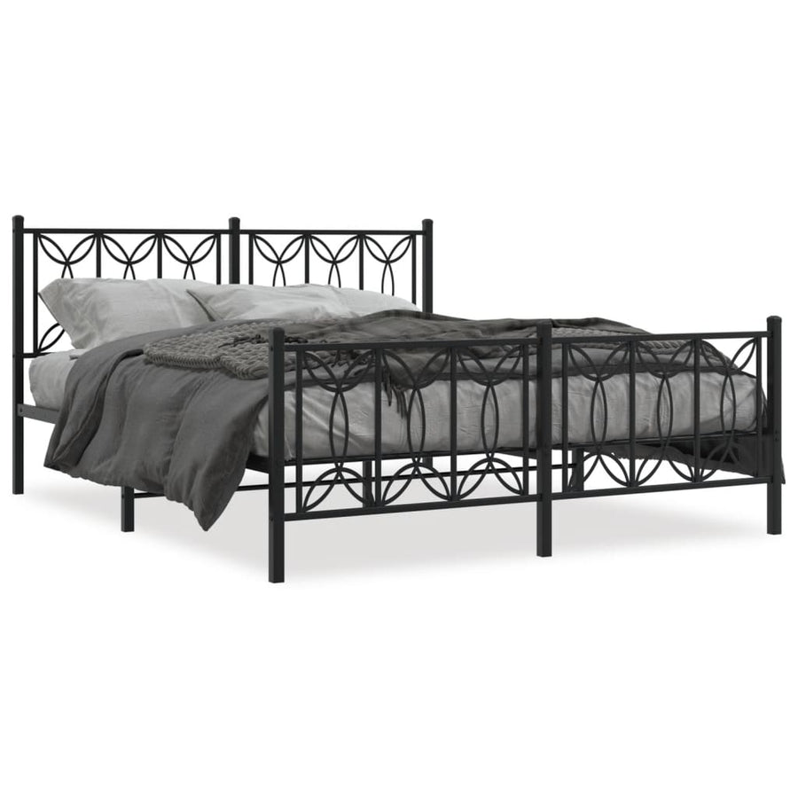 vidaXL Metal Bed Frame with Headboard and Footboard Black 59.1"x78.7"-0