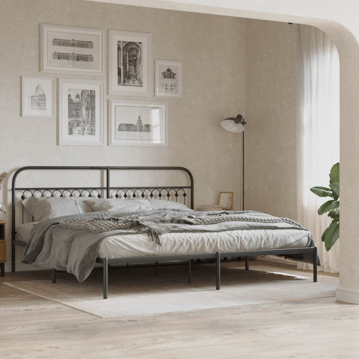 vidaXL Metal Bed Frame with Headboard Black 76"x79.9" King-2