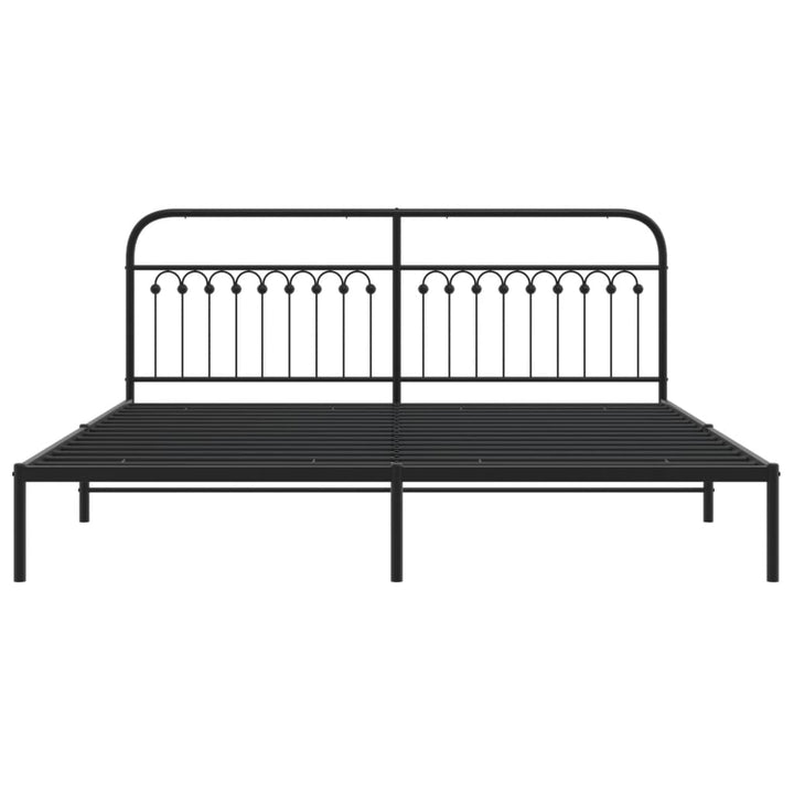 vidaXL Metal Bed Frame with Headboard Black 76"x79.9" King-4