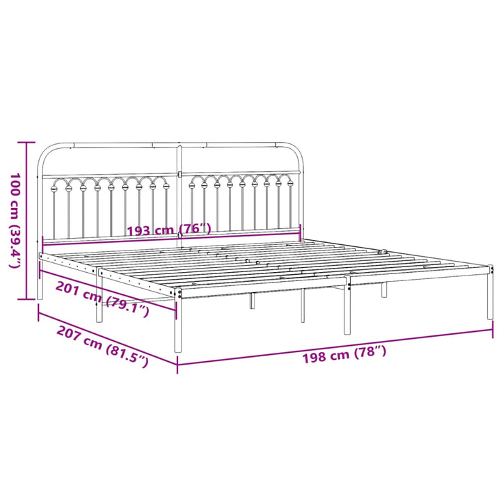 vidaXL Metal Bed Frame with Headboard Black 76"x79.9" King-3