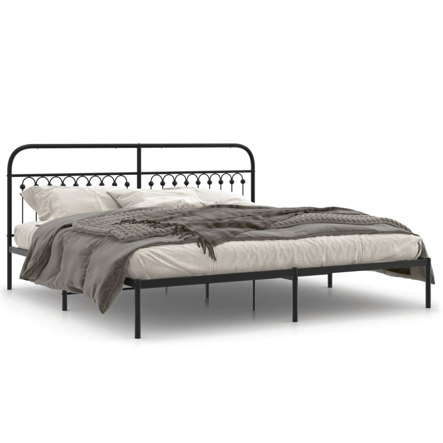 vidaXL Metal Bed Frame with Headboard Black 76"x79.9" King-0