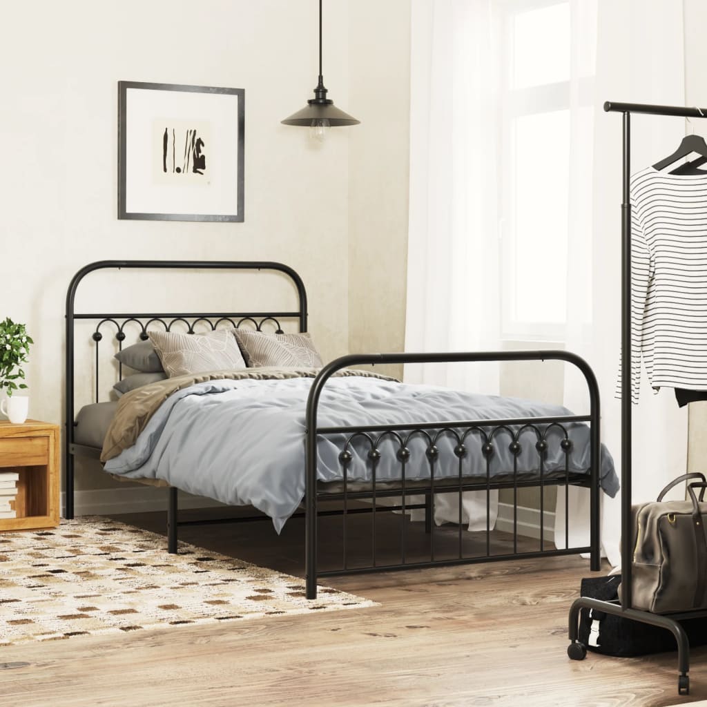 vidaXL Metal Bed Frame with Headboard and Footboard Black 39.4"x78.7"-2