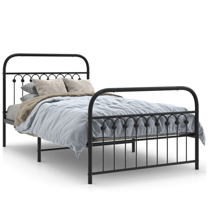 vidaXL Metal Bed Frame with Headboard and Footboard Black 39.4"x78.7"-0