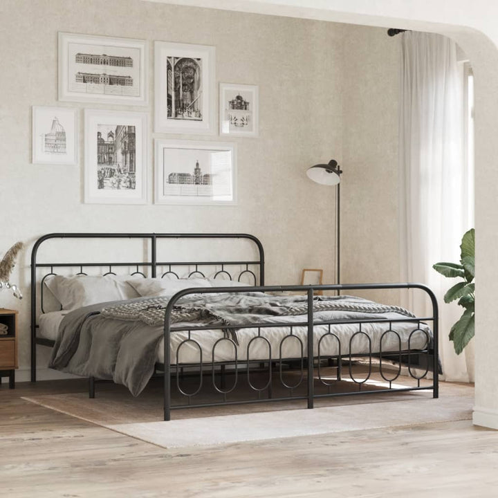 vidaXL Metal Bed Frame with Headboard and Footboard Black 76"x79.9" King-2