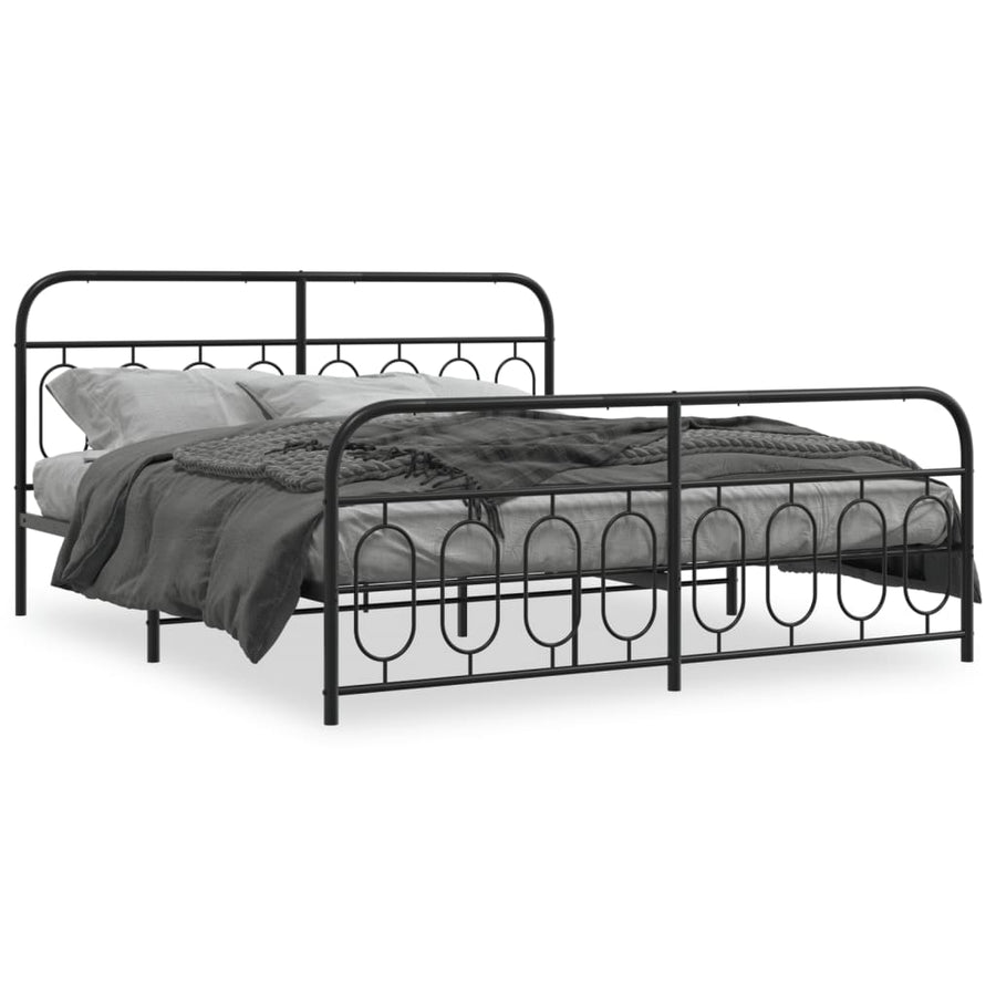 vidaXL Metal Bed Frame with Headboard and Footboard Black 76"x79.9" King-0