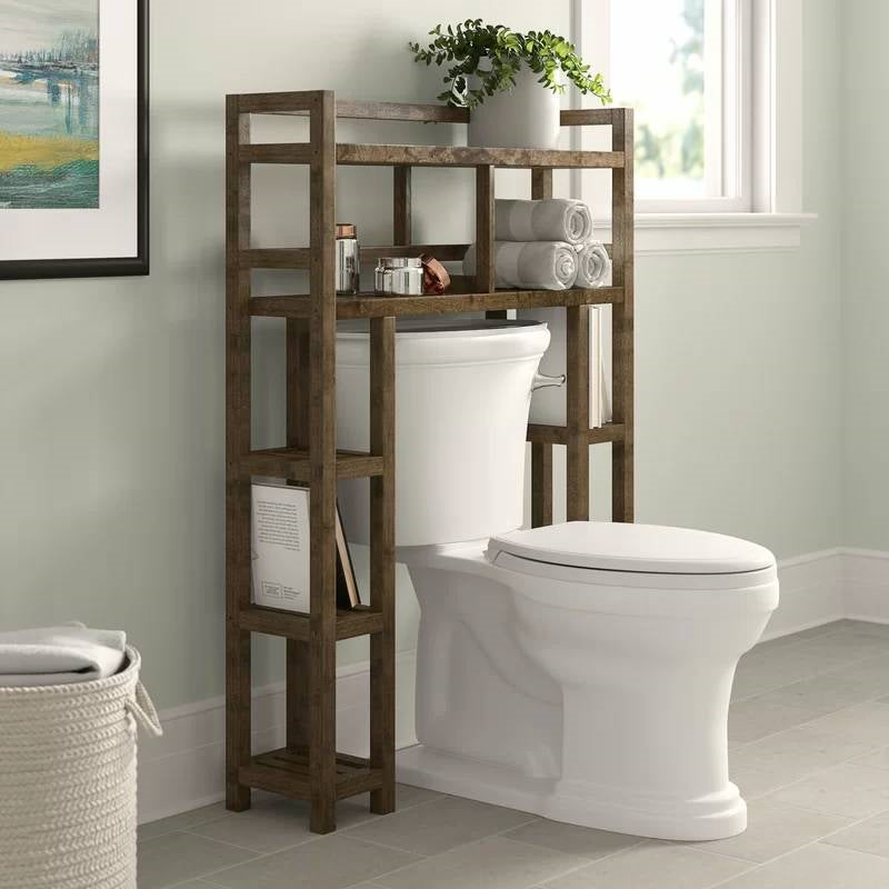 Solid Wood Over the Toilet Bathroom Storage Unit in Medium Brown Finish-2