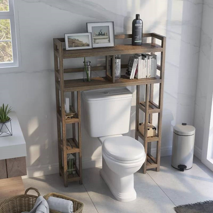 Solid Wood Over the Toilet Bathroom Storage Unit in Medium Brown Finish-3